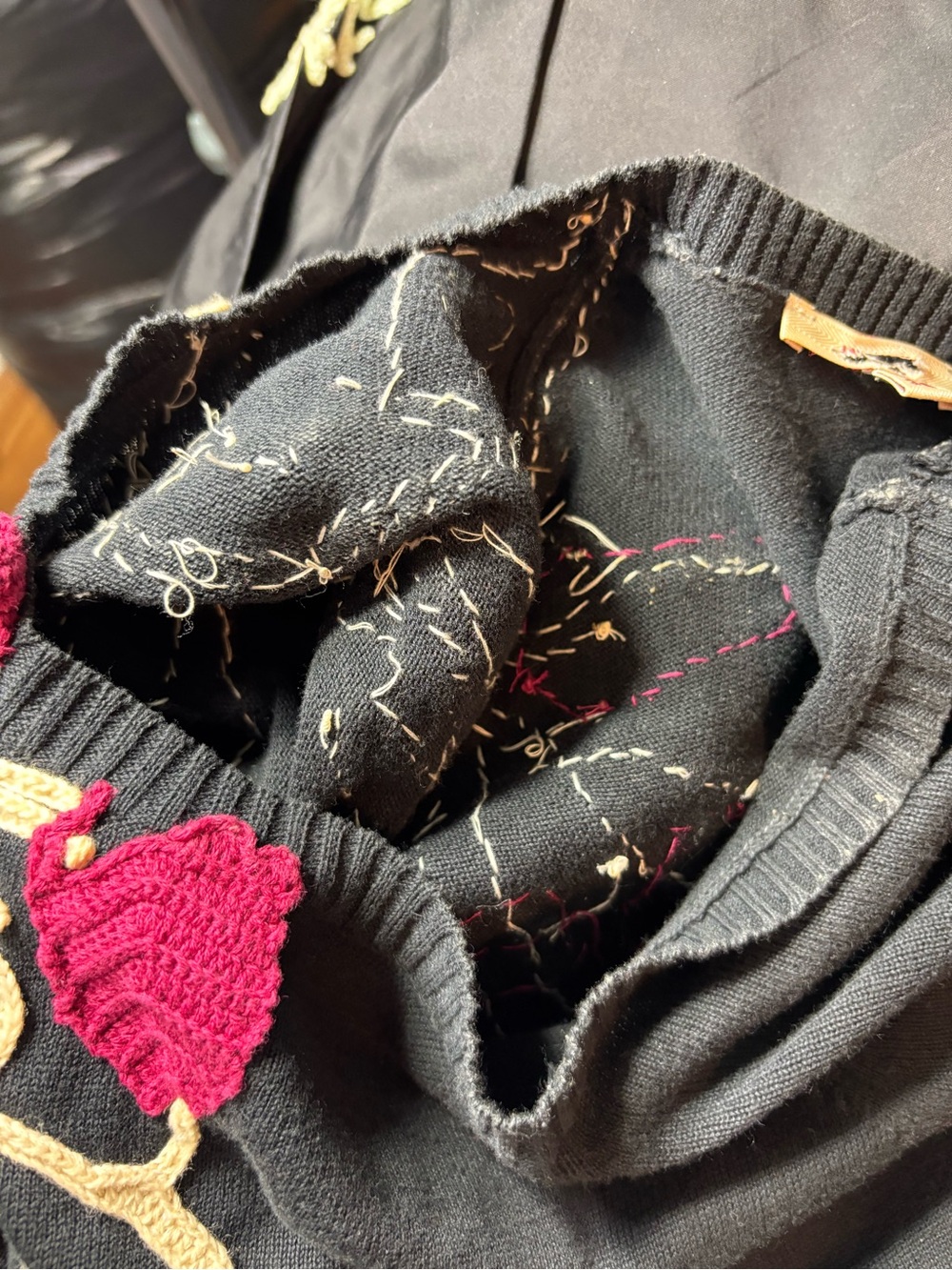 VTG Y2K Kenzo Silk Taffeta Sweater Black Mini Dress Floral Embroidered Appliqué - Picture 12 of 16